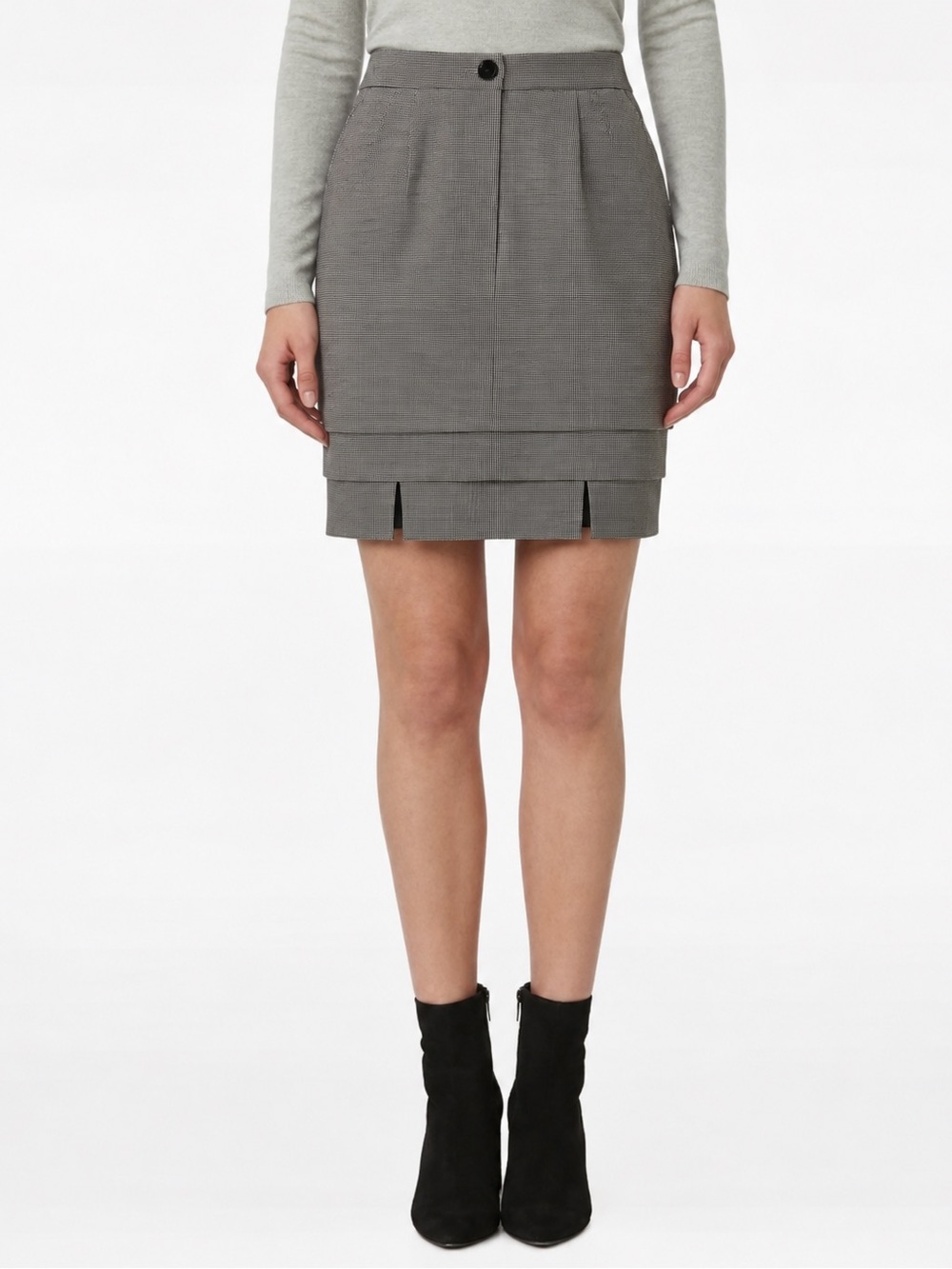 ESCADA Vintage VIRGIN WOOL SILK Blend High Waist Tiered Plaid Check Mini Skirt 6